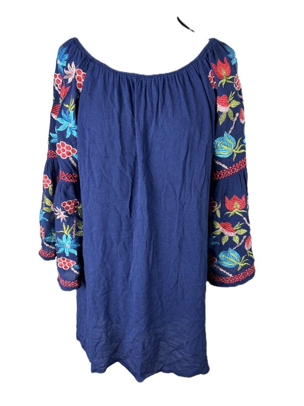 Velzera Embroidered Sleeves Tunic Dress Top Blue 1X